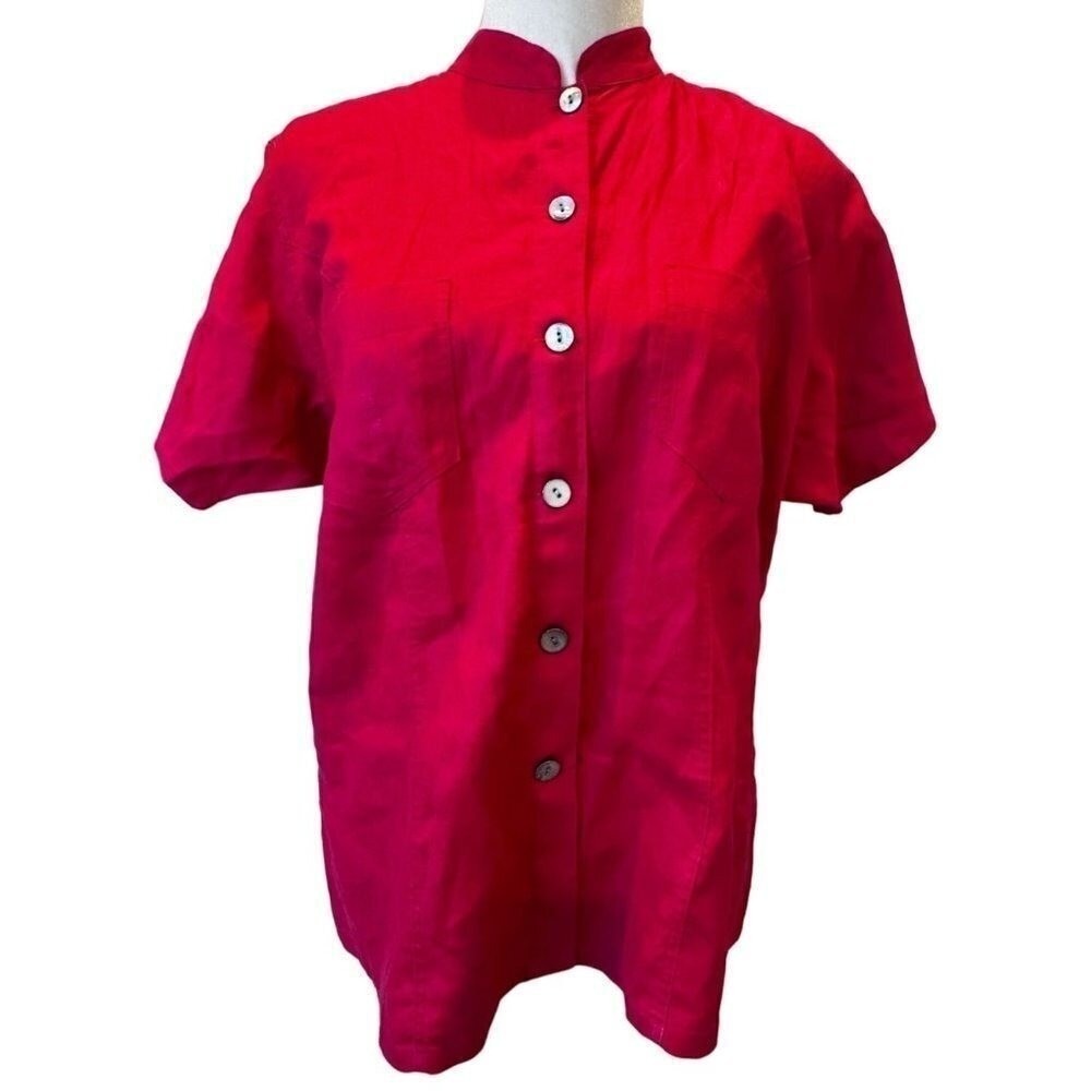 Telluride Clothing Co. Linen Top Size 12‎ High Neck Mandarin Collar Lagenlook